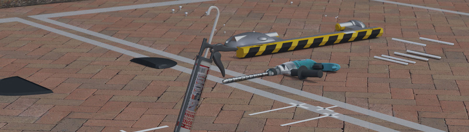 Drill and resin gun used to install a bolt down parking post