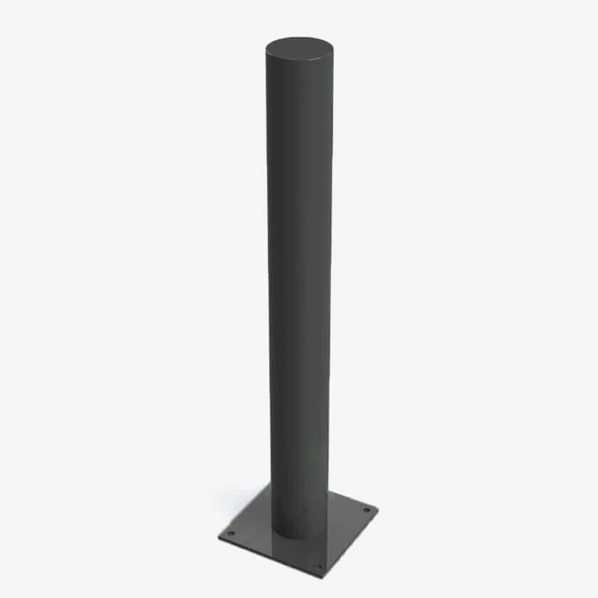 Defender 114mm diameter bolt down steel bollard in Black