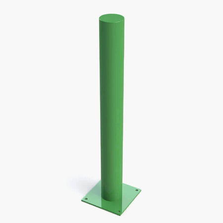 Defender 114mm diameter bolt down steel bollard in Green