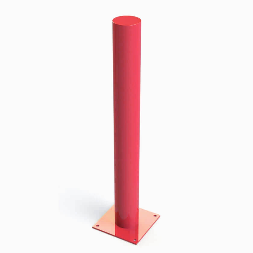 Defender 114mm diameter bolt down steel bollard in Red