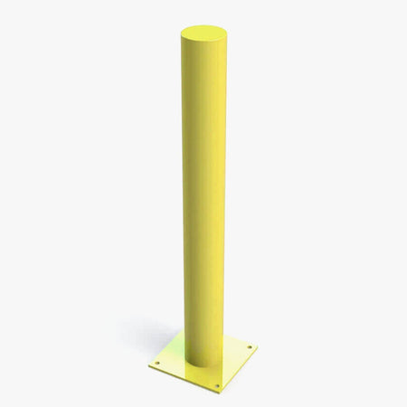Defender 114mm diameter bolt down steel bollard in Yellow