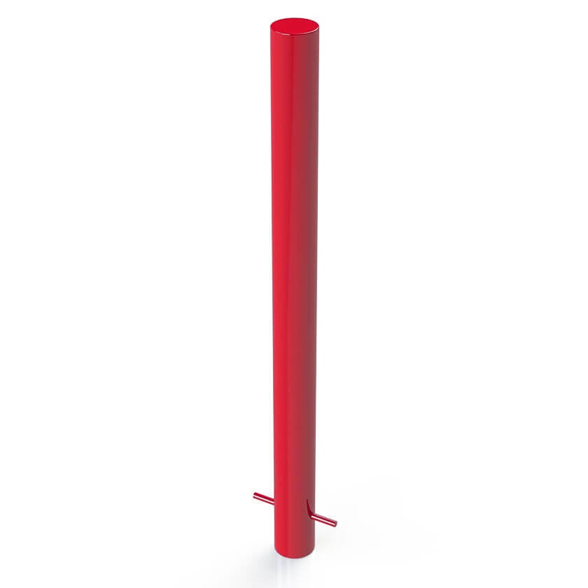 Round 90mm steel bollard in a Red finish