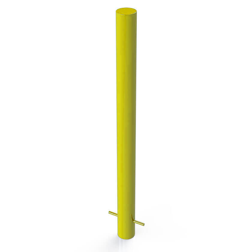 Round 90mm steel bollard in a Yellow finish