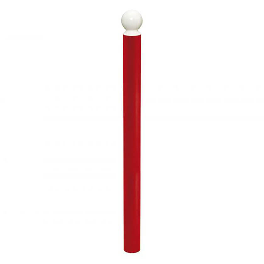 DDA 114mm diameter steel street bollard in Red with a White crown