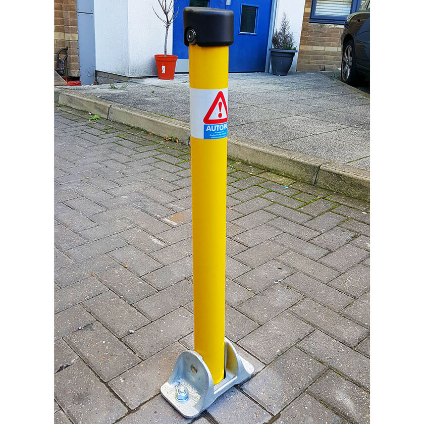 Hinged fold down parking post in Yellow