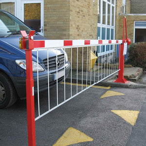 Manual arm barrier in a Red powder coated finish.