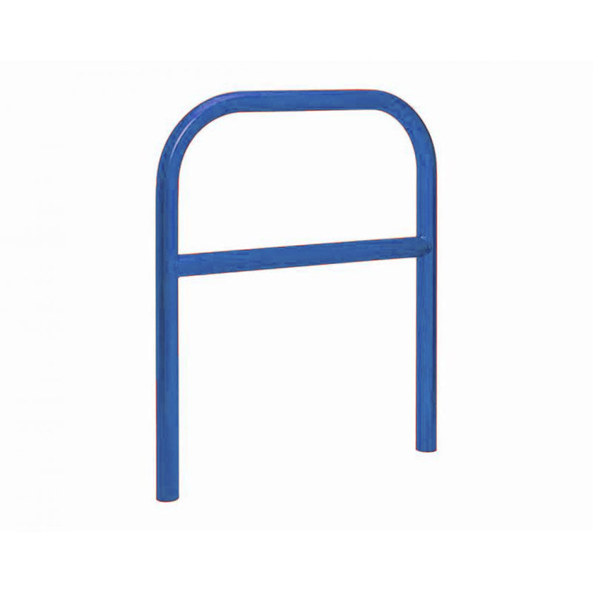 60mm static steel hoop barrier with a centre rail in Blue.