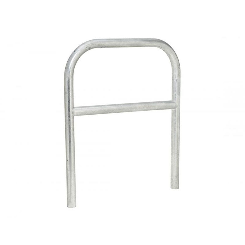 60mm static steel hoop barrier with a centre rail in a Galvanised finish.
