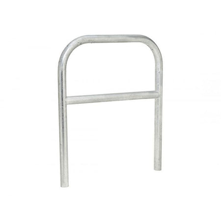 60mm static steel hoop barrier with a centre rail in a Galvanised finish.