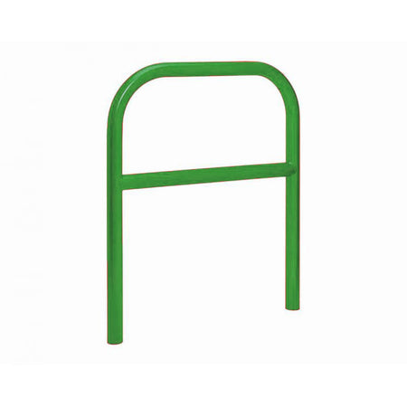60mm static steel hoop barrier with a centre rail in Green.