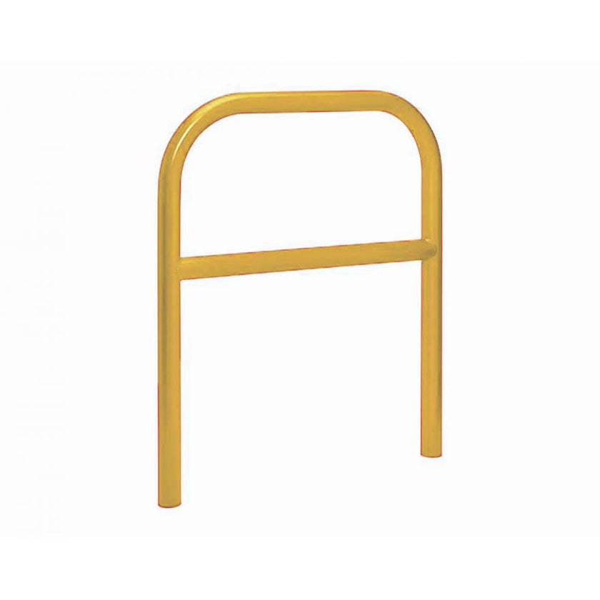 60mm static steel hoop barrier with a centre rail in Yellow.
