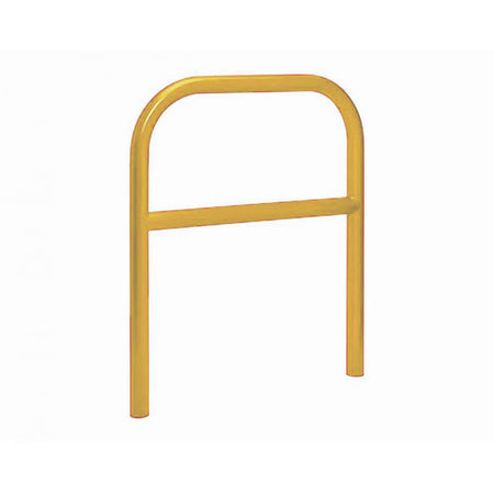 60mm static steel hoop barrier with a centre rail in Yellow.