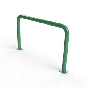 90mm tube static steel hooped security barrier in a Green powder coated finish.