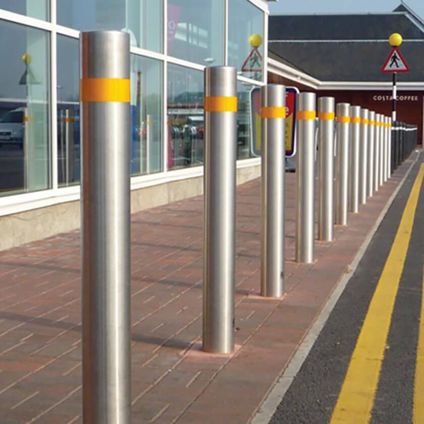 114mm diameter flat top Tesco stainless steel street bollards