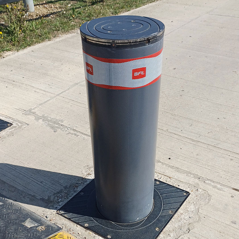 BFT  Pillar B 800 automatic bollard with BFT logo 