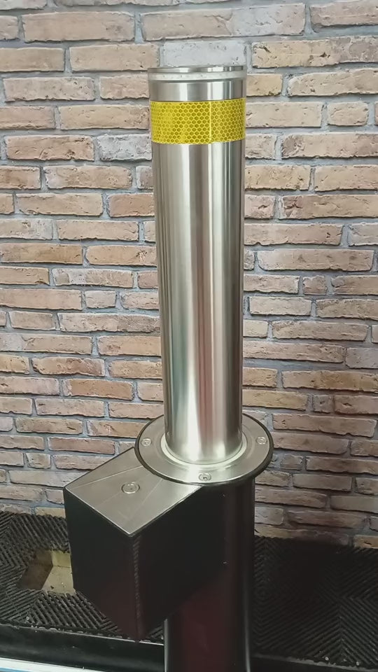 Video to show the stainless steel, wireless automatic rising bollard rising and lowering 