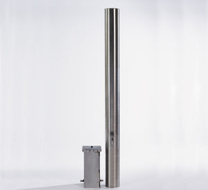 The stainless steel bollard side by side with the ground socket