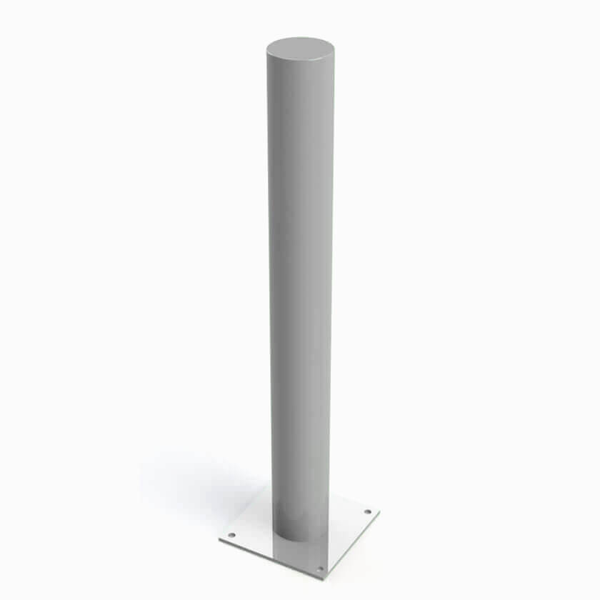 Defender 114mm diameter bolt down steel bollard in Silver