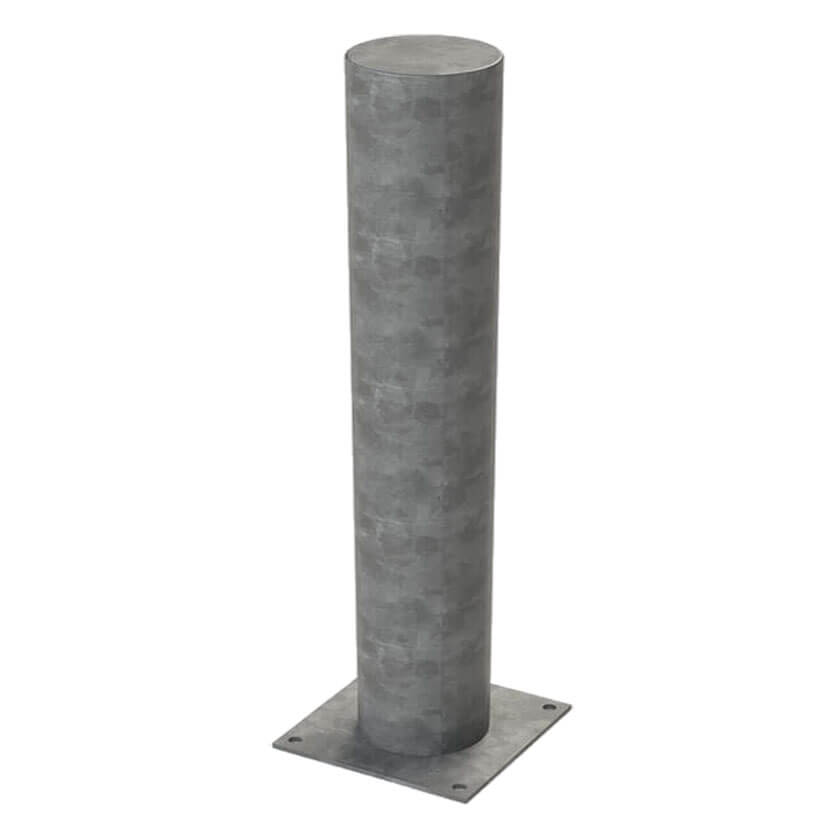 Defender bolt down steel bollard in a Galvanised finish