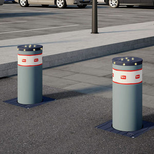 BFT MBB 700 Automatic rising bollards in graphite grey.
