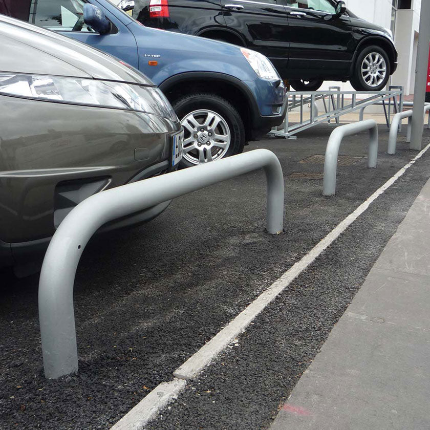 76mm steel fixed hoop barrier in a Silver powder coated finish.