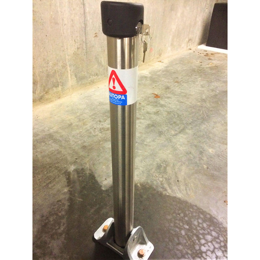 Hinged fold down parking post in a 304 grade stainless steel finish