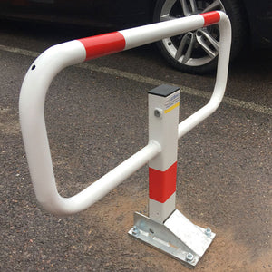 I-Frame parking barrier in a White powder coated finish.