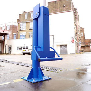 Arm barrier counterweight in a Blue powder coated finish.