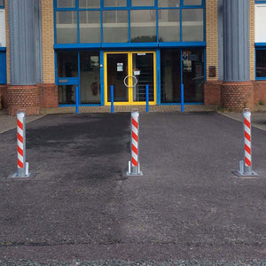 Multiple R8 removable bollards protecting an entrance