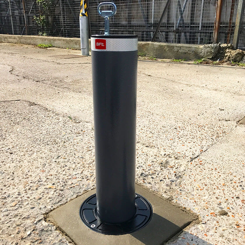 Easy-B semi automatic rising bollard in graphite grey.