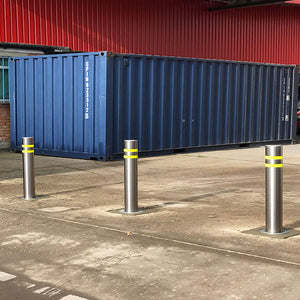 Easy-B semi automatic rising bollards in stainless steel.