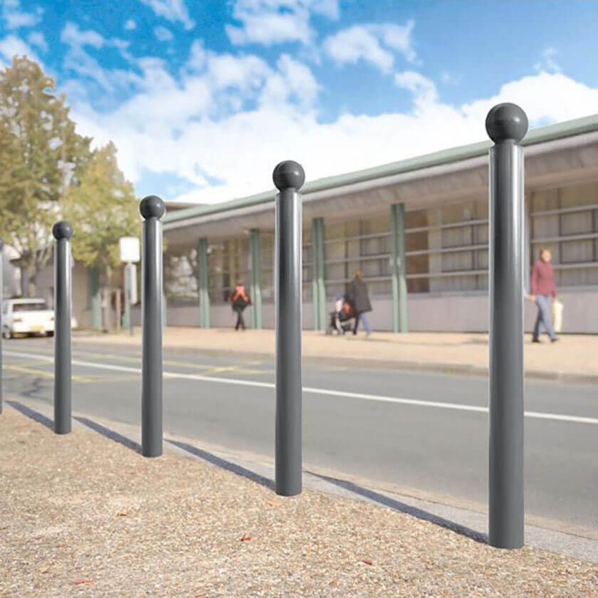 Sphere 114mm diameter static steel bollard in Grey