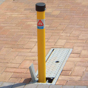 Stealth fold down parking post in a Yellow powder coated finish