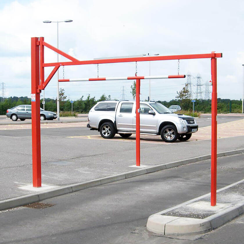 Opening height restriction barrier in Red.